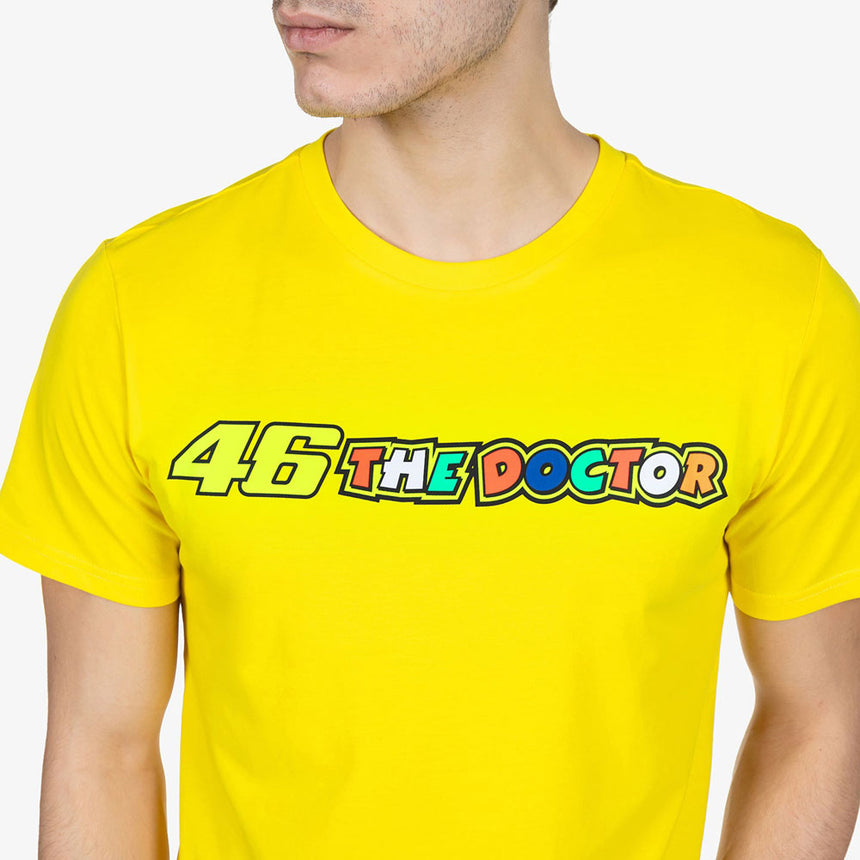 Valentino Rossi VR46 Moto GP Yellow Front The Doctor Print Tee Shirt