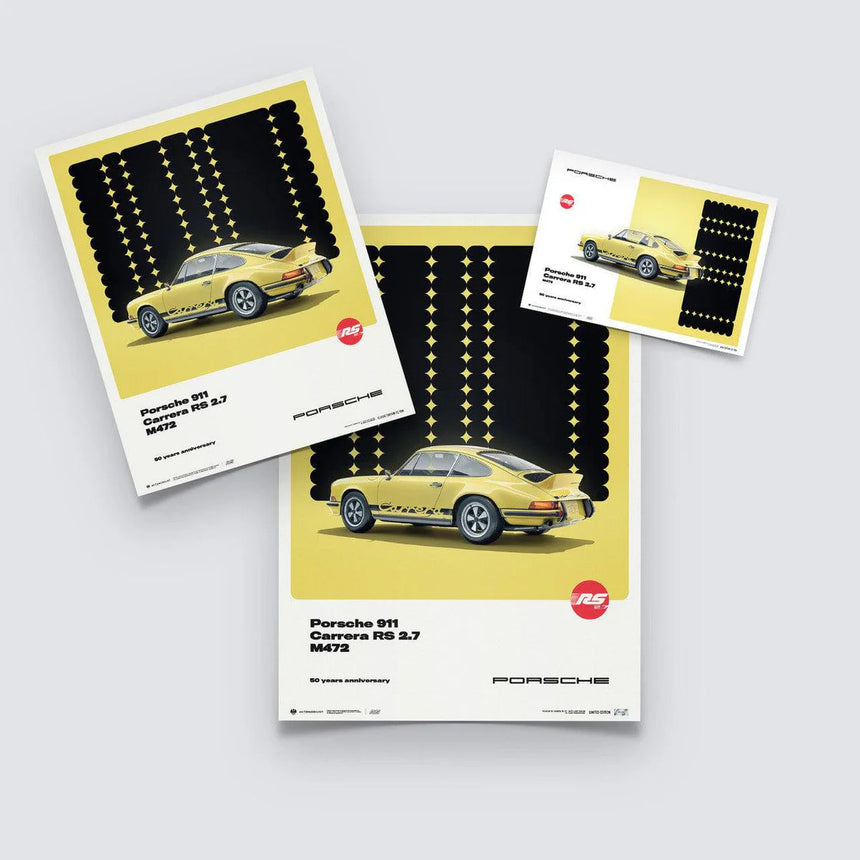 Automobilist Porsche 911 Carrera RS 2.7 1973 Yellow 50th Anniversary Print Poster