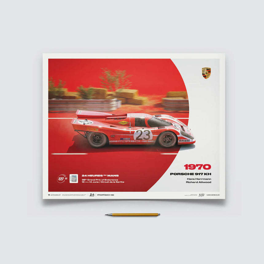 Porsche 917 KH 1970 100th Anniversary 24h Le Mans Poster Hans Herrmann, Richard Attwood