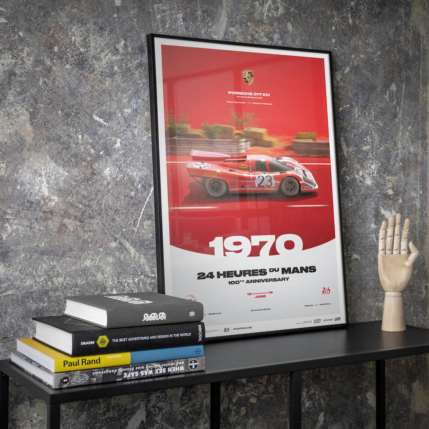 Porsche 917 KH 1970 100th Anniversary 24h Le Mans Poster Hans Herrmann, Richard Attwood