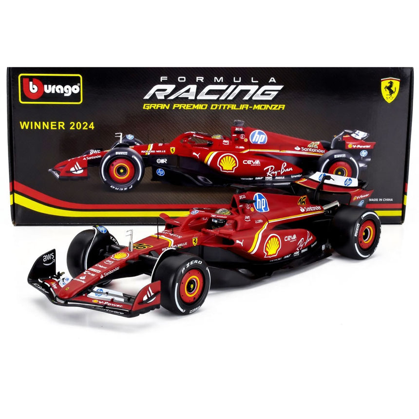 Bburago 1:18 Ferrari F1 SF24 Charles Leclerc #16 Winner Monza GP 2024 Model Car