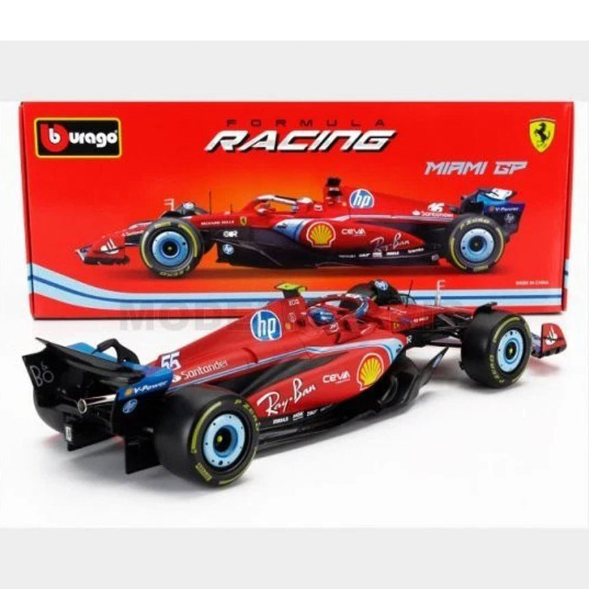 Bburago 1:18 Ferrari F1 SF24 Carlos Sainz #55 Miami GP 2024 Diecast Model Car