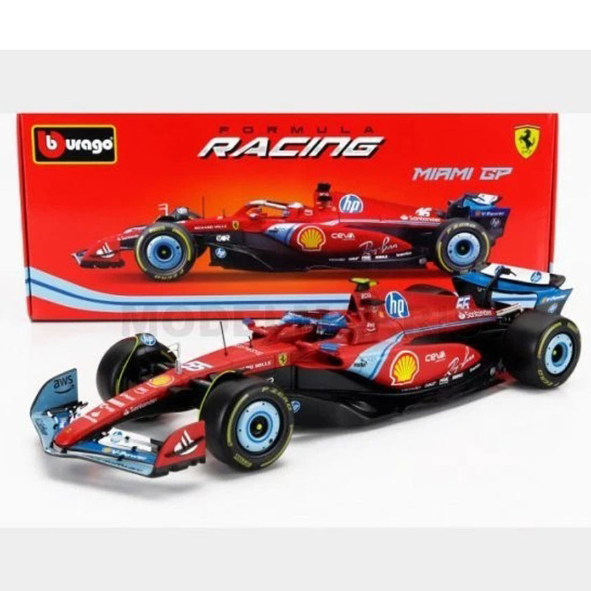 Bburago 1:18 Ferrari F1 SF24 Carlos Sainz #55 Miami GP 2024 Diecast Model Car