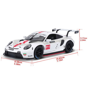 Bburago 1/24 Porsche 911 RSR Motorsport White Livery Diecast Model Car