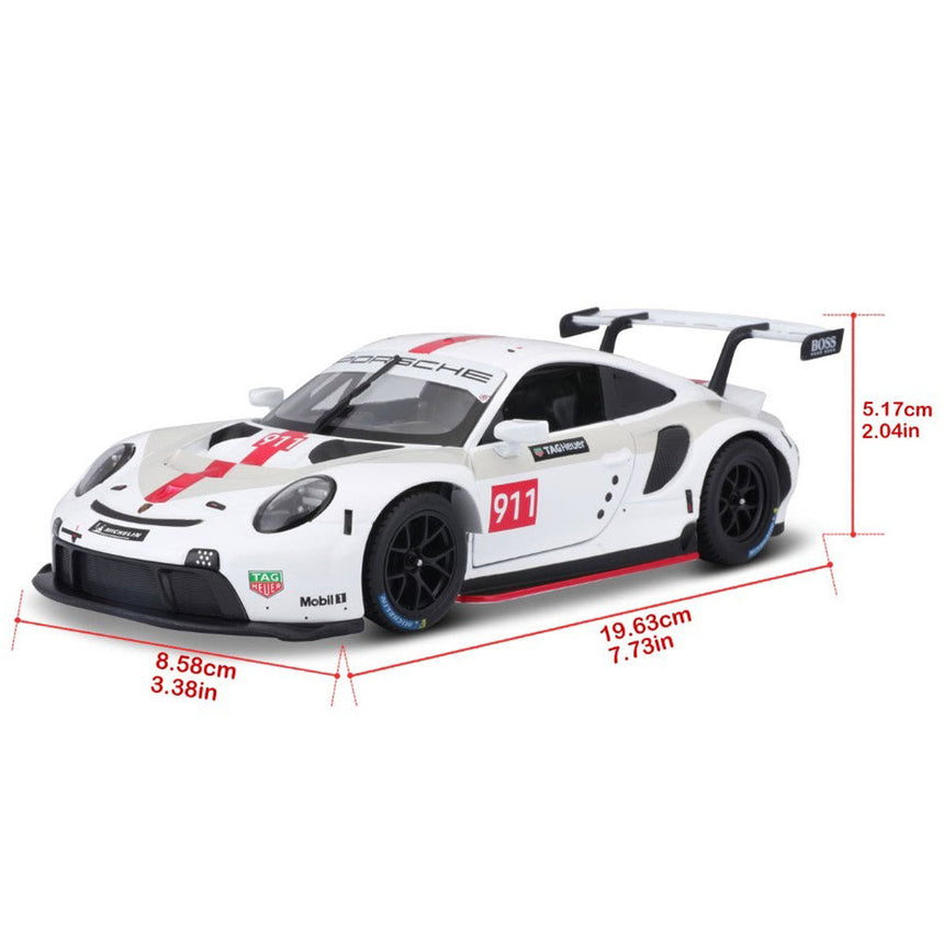 Bburago 1/24 Porsche 911 RSR Motorsport White Livery Diecast Model Car