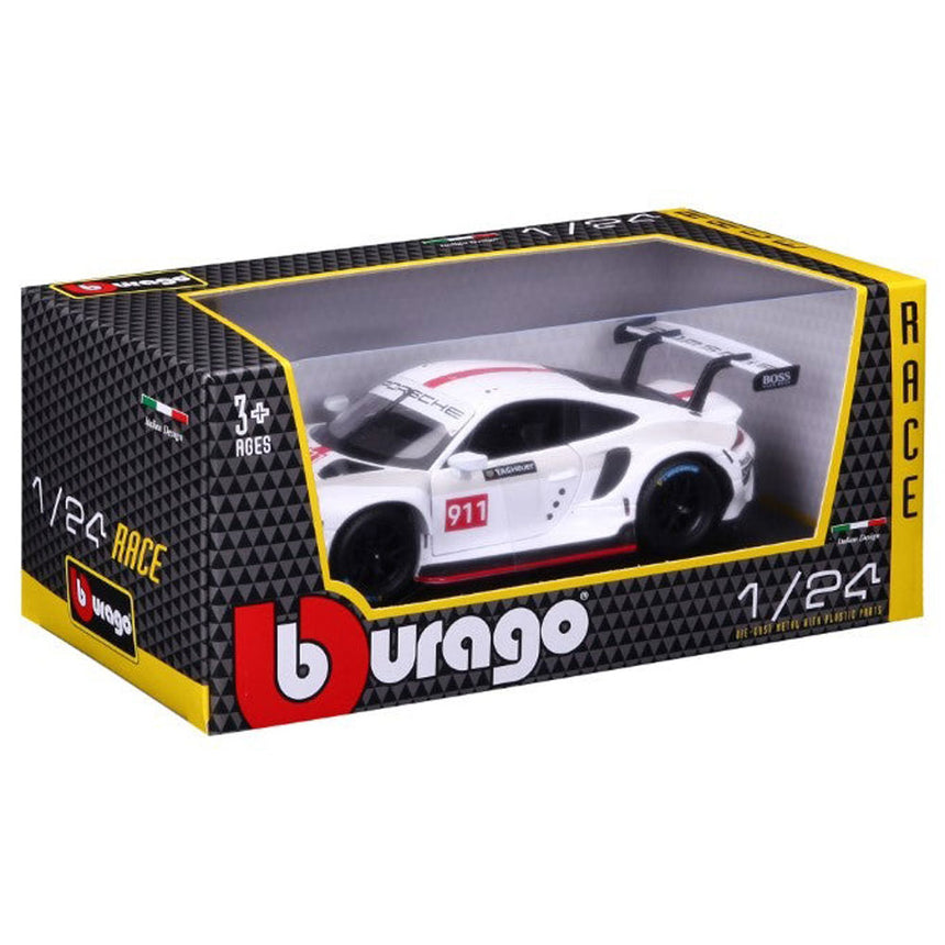 Bburago 1/24 Porsche 911 RSR Motorsport White Livery Diecast Model Car