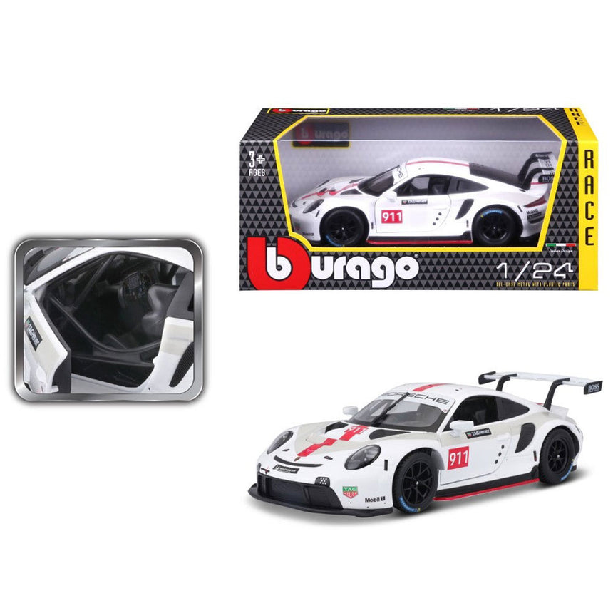 Bburago 1/24 Porsche 911 RSR Motorsport White Livery Diecast Model Car
