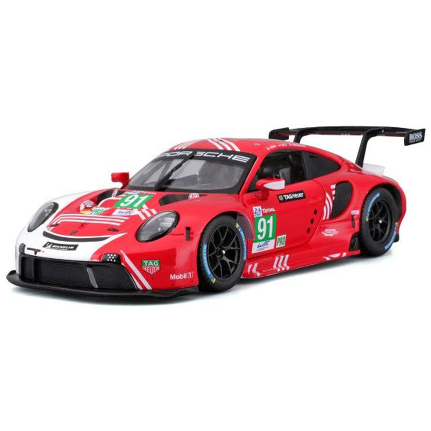 Bburago 1/24 Porsche 911 RSR Motorsport Red/White Livery Diecast Model Car