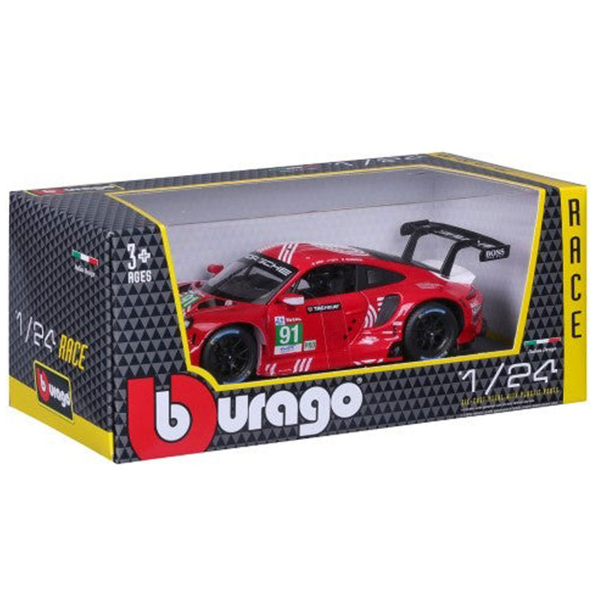 Bburago 1/24 Porsche 911 RSR Motorsport Red/White Livery Diecast Model Car