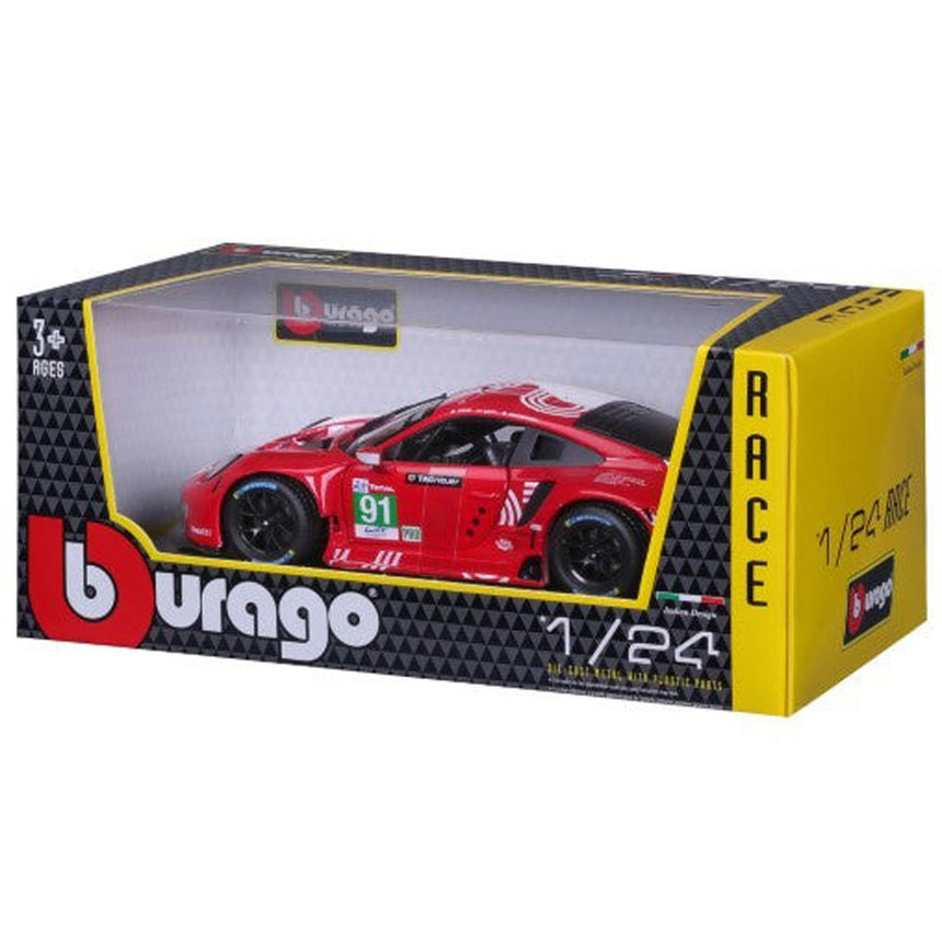 Bburago 1/24 Porsche 911 RSR Motorsport Red/White Livery Diecast Model Car