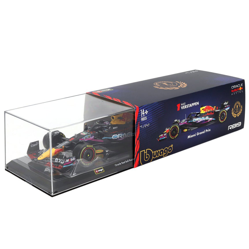 Bburago 1:24 Red Bull F1 RB19 Max Verstappen #1 Miami 2023 Display Case Model