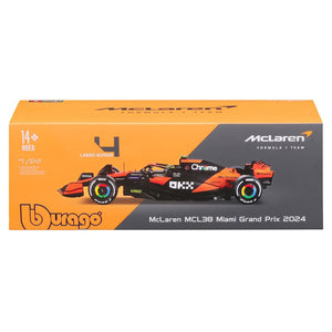 Bburago 1:24 McLaren MCL38 Miami Grand Prix 2024 Lando Norris Model Car