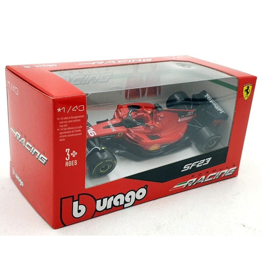 Bburago 1:43 Scale Die‑Cast Ferrari SF23 2023 F1 Car #16 Charles Leclerc - Window Box