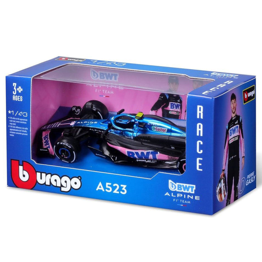 Bburago 1:43 Scale Die‑Cast BWT Alpine A523 2023 F1 Car #10 Pierre Gasly - Window Box