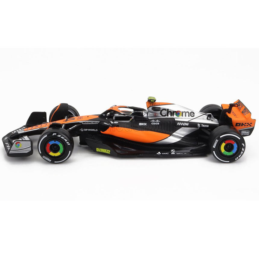 Bburago 1:43 Scale Die‑Cast McLaren MCL60 2023 British GP F1 Car #4 Lando Norris - Window Box