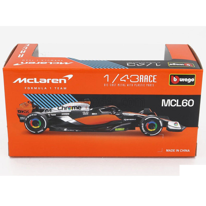 Bburago 1:43 Scale Die‑Cast McLaren MCL60 2023 British GP F1 Car #4 Lando Norris - Window Box