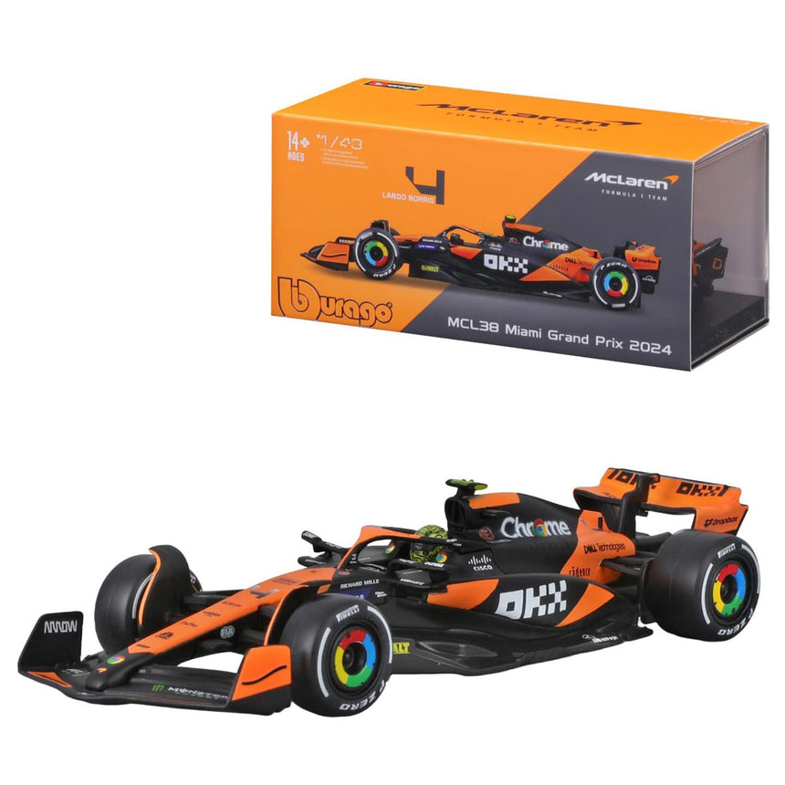 1:43 Burago Mclaren F1 MCL38 Miami Grand Prix 2024 Diecast Car Model