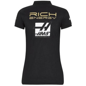 Haas F1 Team Ladies Black Replica Drivers Polo Tee Shirt