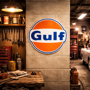 Gulf Logo Medium Size 29cm Circular Metal Tac Sign