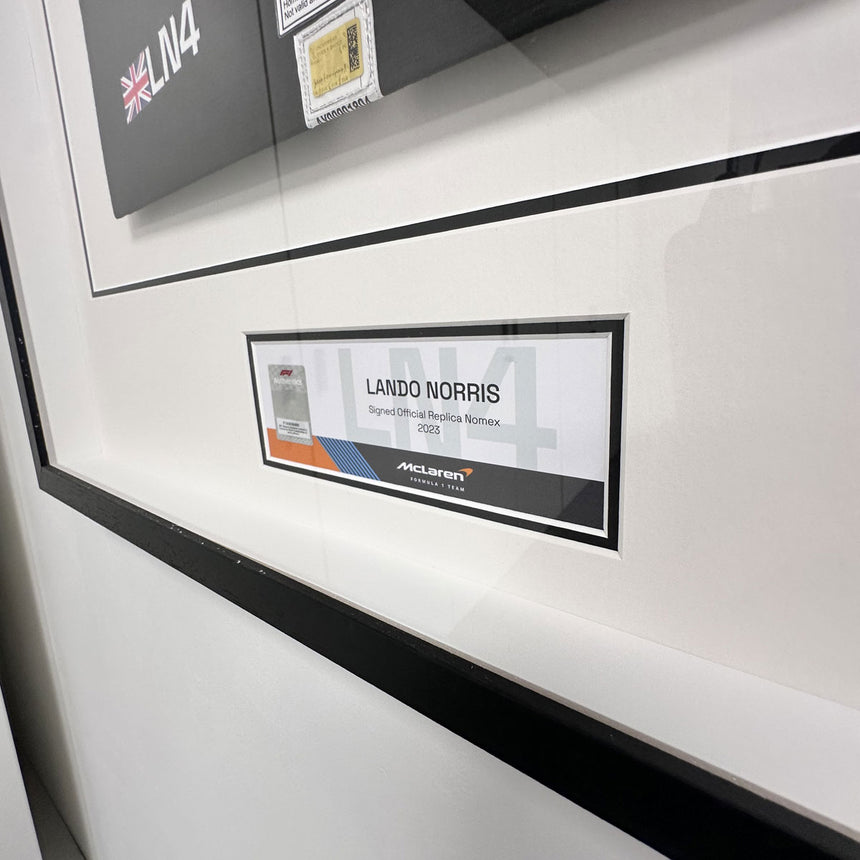 Lando Norris Signed Official McLaren 2023 Replica Nomex In Display Frame