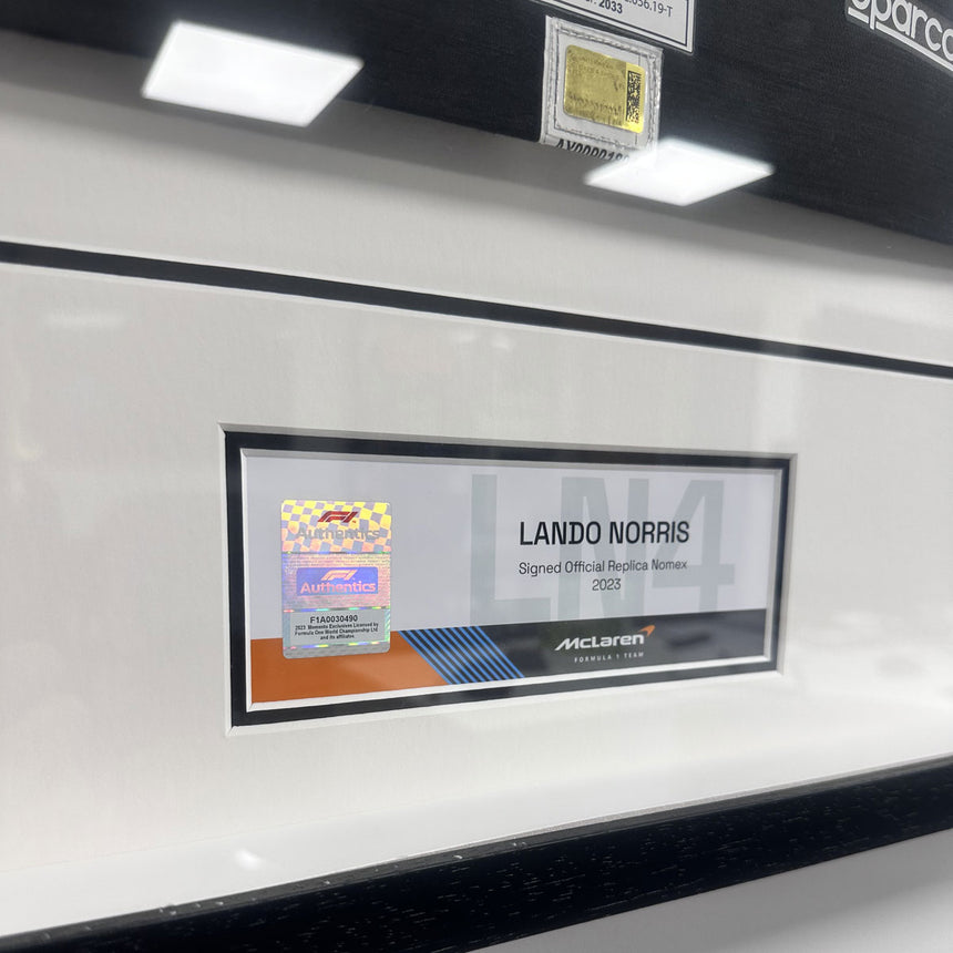 Lando Norris Signed Official McLaren 2023 Replica Nomex In Display Frame