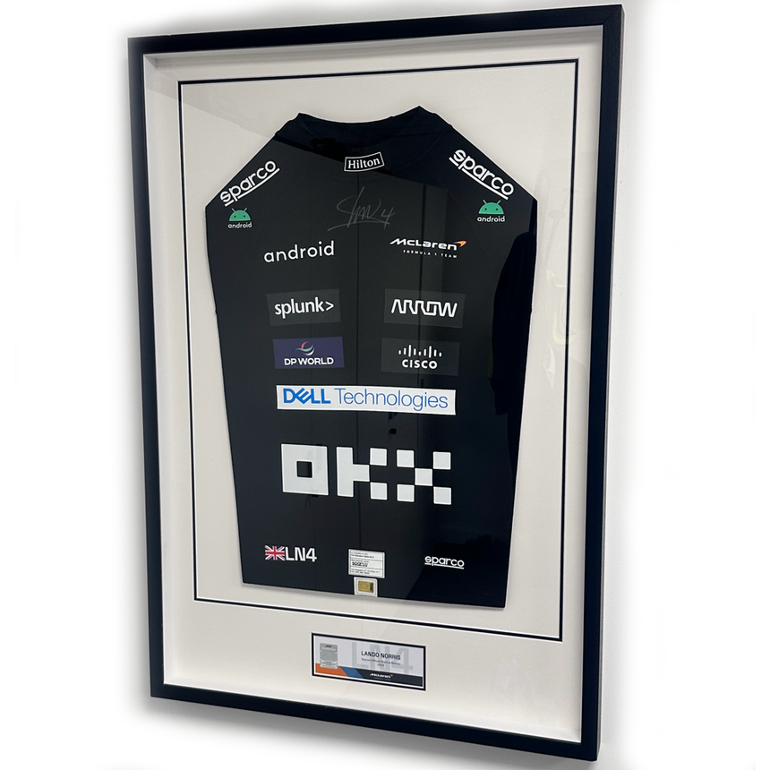 Lando Norris Signed Official McLaren 2023 Replica Nomex In Display Frame