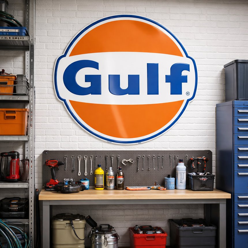 Gulf Logo Large Size 61cm Circular Metal Tac Sign