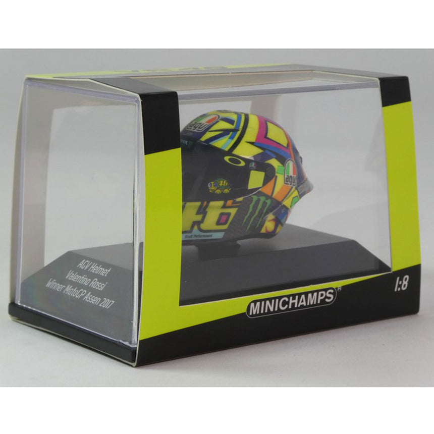 Minichamps 1/8 Scale 2017 Assen Moto GP Winner Valentino Rossi AGV Mini Helmet