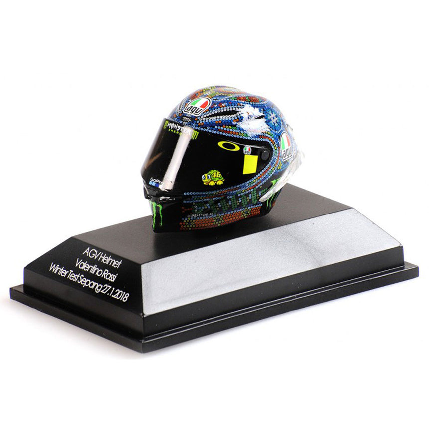 Minichamps 1/8 Scale 2018 Winter Test Sepang Moto GP Valentino Rossi AGV Mini Helmet