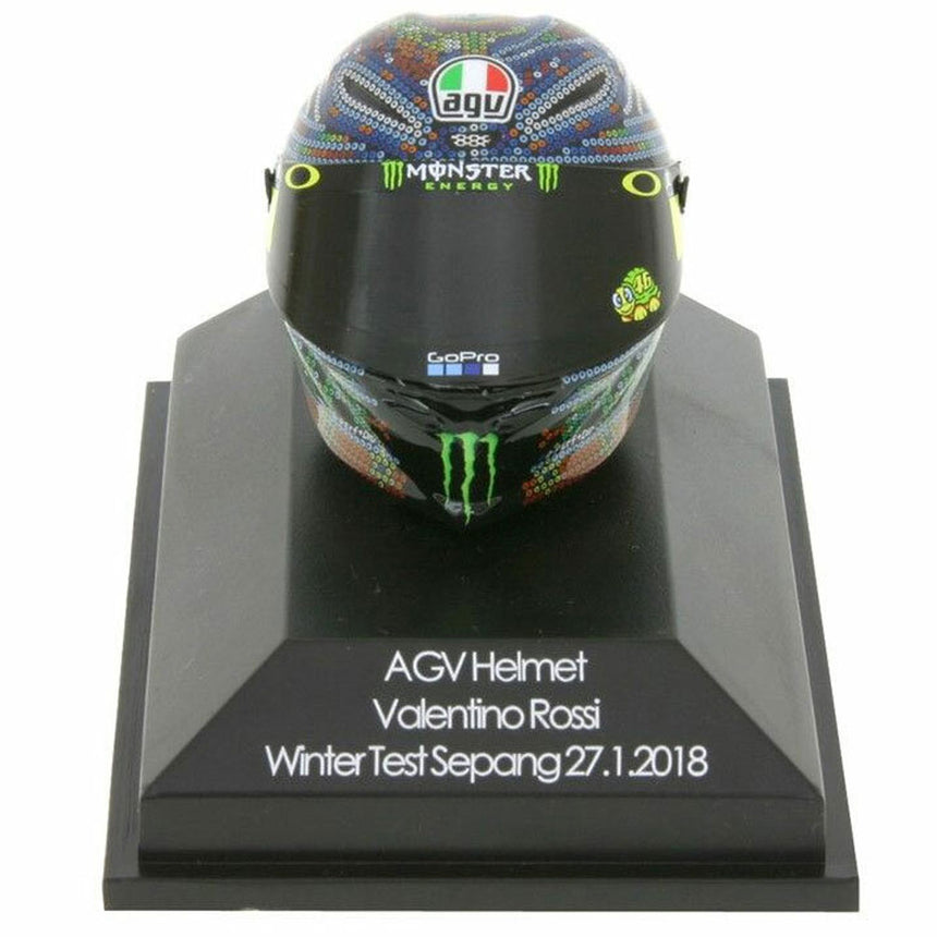 Minichamps 1/8 Scale 2018 Winter Test Sepang Moto GP Valentino Rossi AGV Mini Helmet