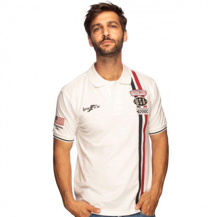 Goodyear Racing White Retro Las Vegas Polo Tee Shirt