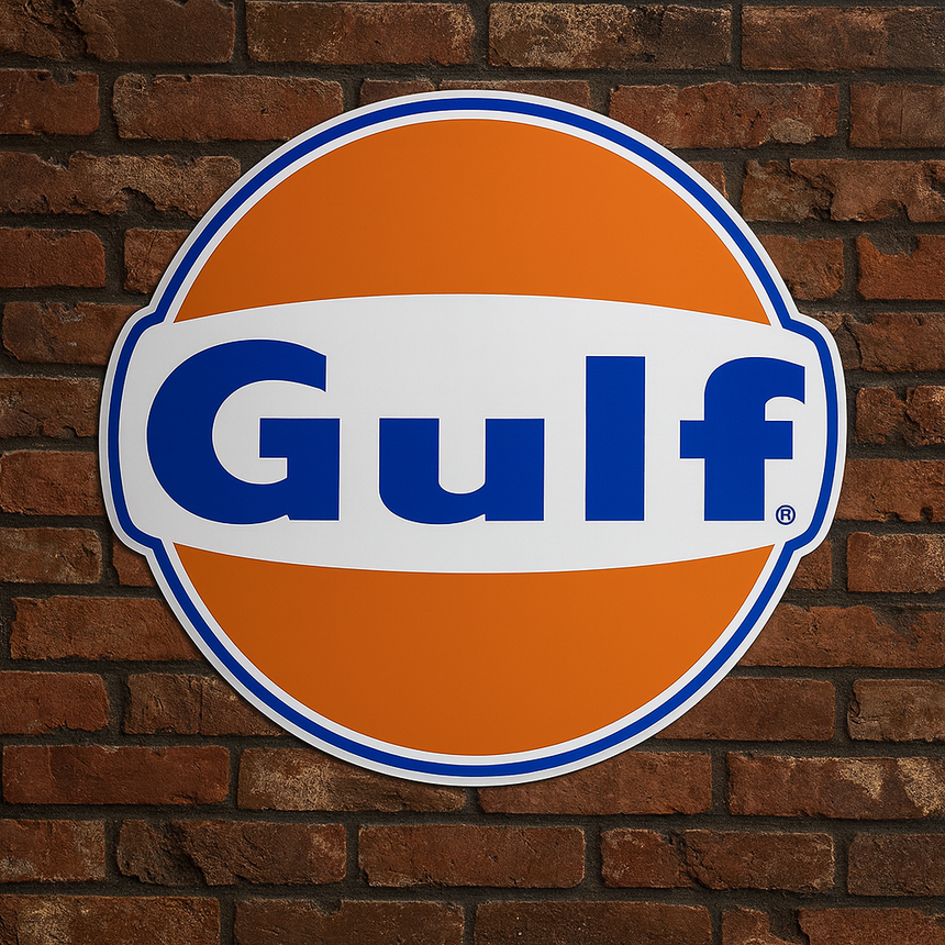 Gulf Logo Medium Size 29cm Circular Metal Tac Sign