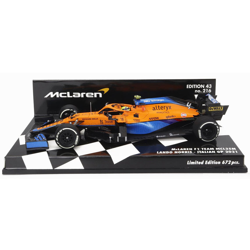 Minichamps 1:43 McLaren MCL35L 2nd Italy 2021 GP Lando Norris #4 Model Car