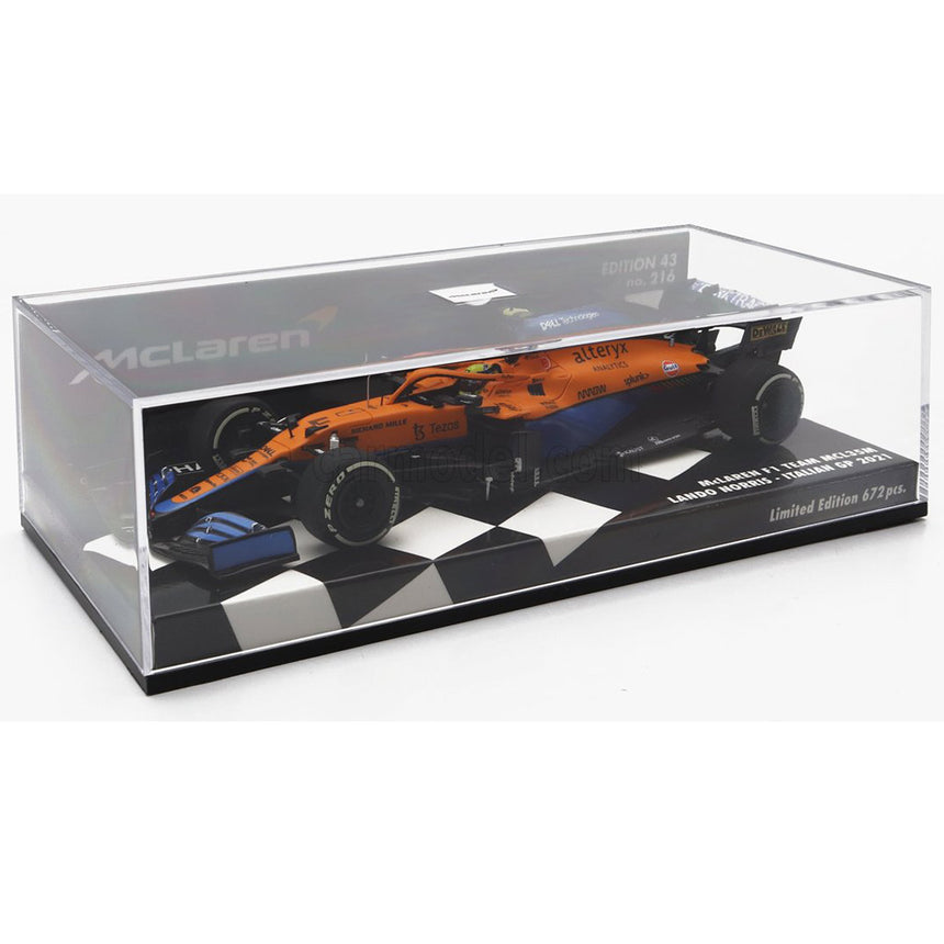Minichamps 1:43 McLaren MCL35L 2nd Italy 2021 GP Lando Norris #4 Model Car