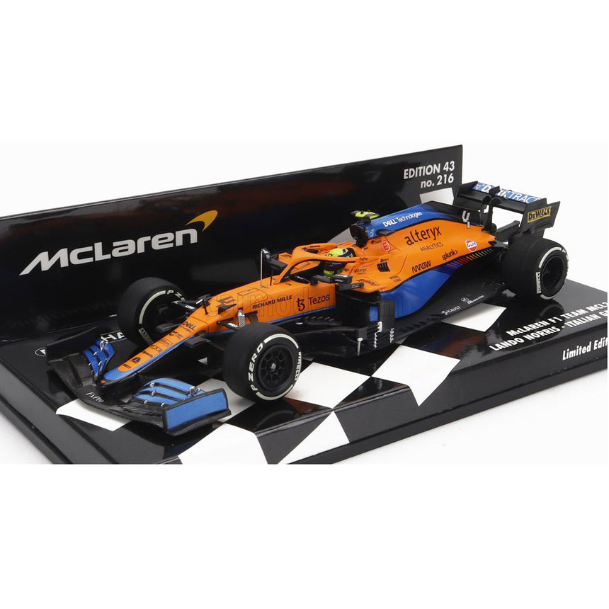 Minichamps 1:43 McLaren MCL35L 2nd Italy 2021 GP Lando Norris #4 Model Car