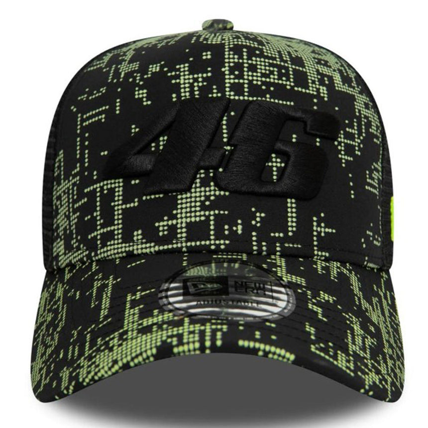 Valentino Rossi VR46 Moto GP New Era Black Glitch Print Trucker Cap