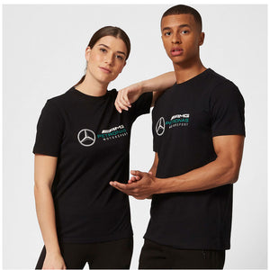 Mercedes AMG Petronas F1 Team Black Large Front Logo Fanwear Tee Shirt