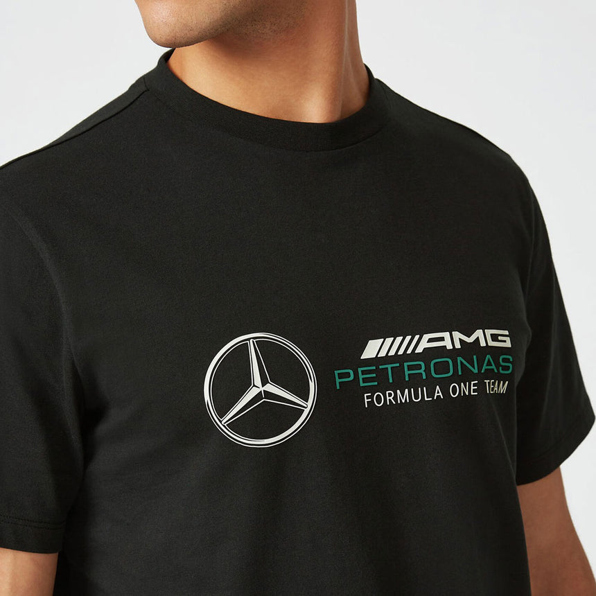 Mercedes AMG Petronas F1 Team Black Large Front Logo Fanwear Tee Shirt
