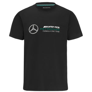 Mercedes AMG Petronas F1 Team Black Large Front Logo Fanwear Tee Shirt