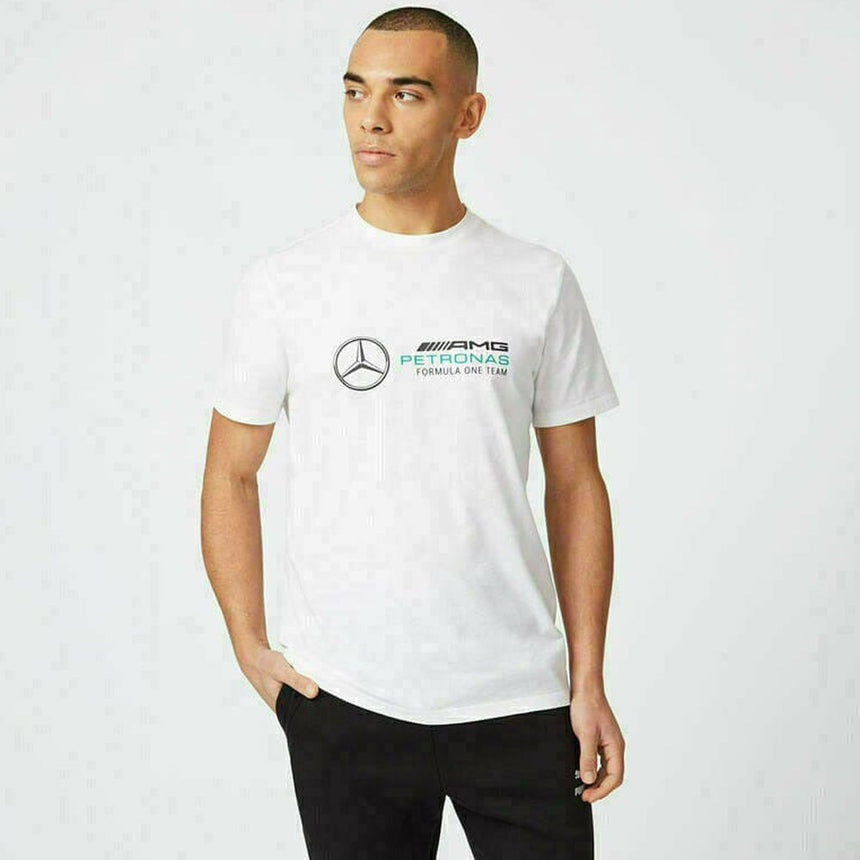 Mercedes AMG Petronas F1 Team White Large Front Logo Fanwear Tee Shirt