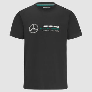 Mercedes AMG Petronas F1 Team Kids Black Large Front Logo Tee Shirt
