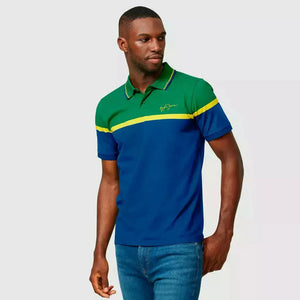 Aytron Senna Fan Wear Mens Stripe Polo Navy