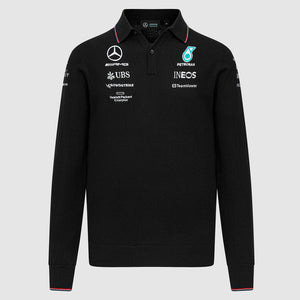 Mercedes AMG Petronas F1 Team Black Knitted Long Sleeve Polo Shirt