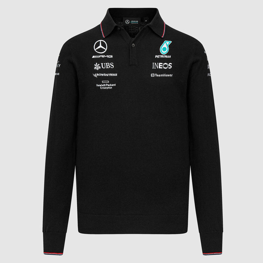 Mercedes AMG Petronas F1 Team Black Knitted Long Sleeve Polo Shirt