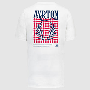 Ayrton Senna White SS Logo Monaco Back Graphic Tee Shirt