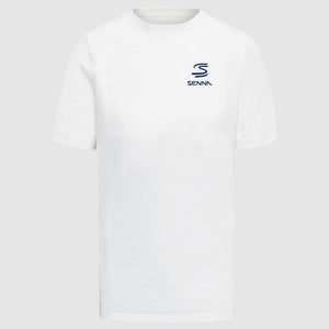 Ayrton Senna White SS Logo Monaco Back Graphic Tee Shirt