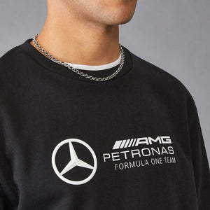 Mercedes AMG Petronas F1 Team Black Crew Neck Front Logo Sweatshirt