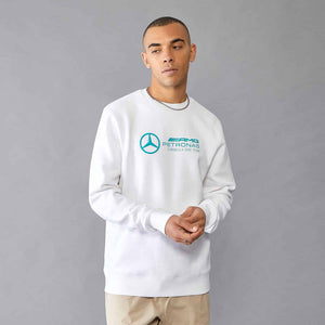 Mercedes AMG Petronas F1 Team White Front Logo Crew Neck Sweatshirt