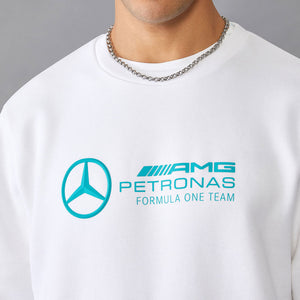 Mercedes AMG Petronas F1 Team White Front Logo Crew Neck Sweatshirt