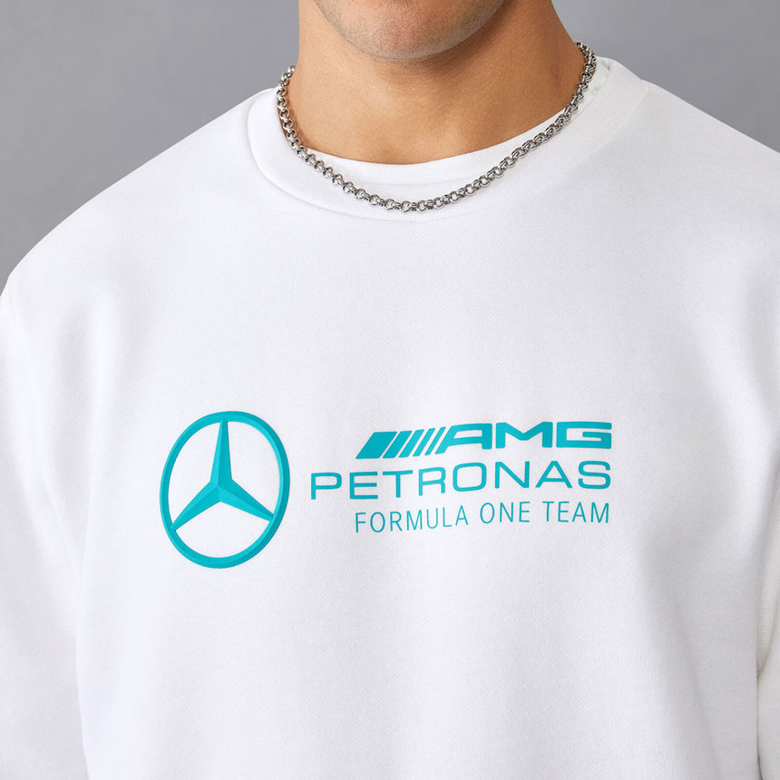 Mercedes AMG Petronas F1 Team White Front Logo Crew Neck Sweatshirt